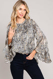 Abstract Print Ruffle Sleeve Top