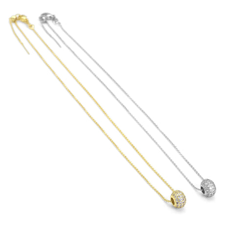 Silver Dainty Chain Ball Charm Adjustable necklace, Sku#EF338