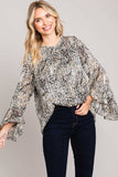 Abstract Print Ruffle Sleeve Top