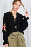 Black Embroidered Top Ruffle Sleeve