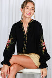 Black Embroidered Top Ruffle Sleeve