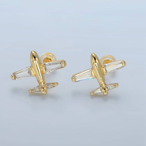 Airplane Crystal & Gold Earrings