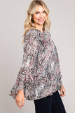 Abstract Print Ruffle Sleeve Top