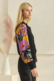 Plus Floral Printed High Gauge Mock Neck Sweater