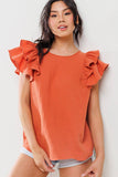 Gauze Double Ruffled Short Sleeve Top