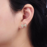 14K Gold Filled Clear CZ Baguette Bow Ribbon Stud Earrings | AE138