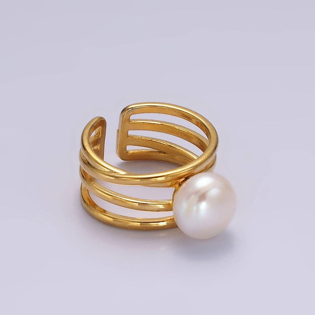 14K Gold Filled White Pearl Multiple Band Ring in Gold