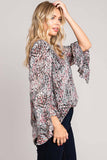 Abstract Print Ruffle Sleeve Top