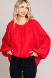 Red Soft Bubble Sleeve Blouse