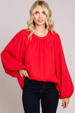 Red Soft Bubble Sleeve Blouse