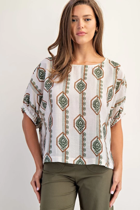 Eesome Olive Print Top CW