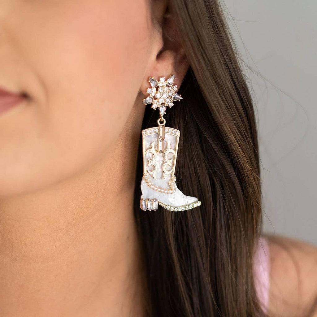 White Boots & Bling Earrings