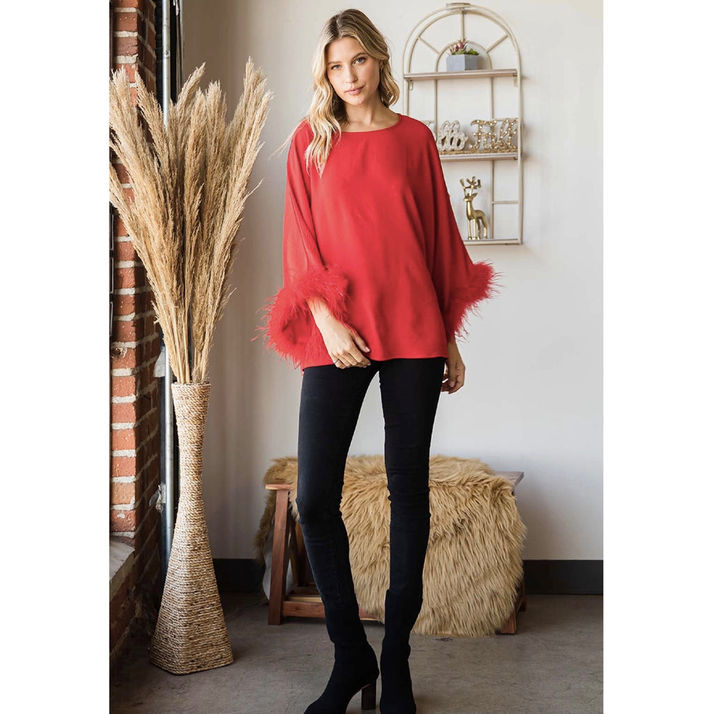 Air Flow Red Feather Dolman Top