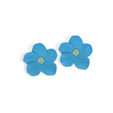 Blue Flower Stud with Logo Earrings