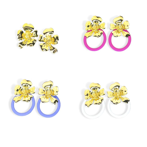 Gold Flower Earrings with 3 Interchangeable Hoops