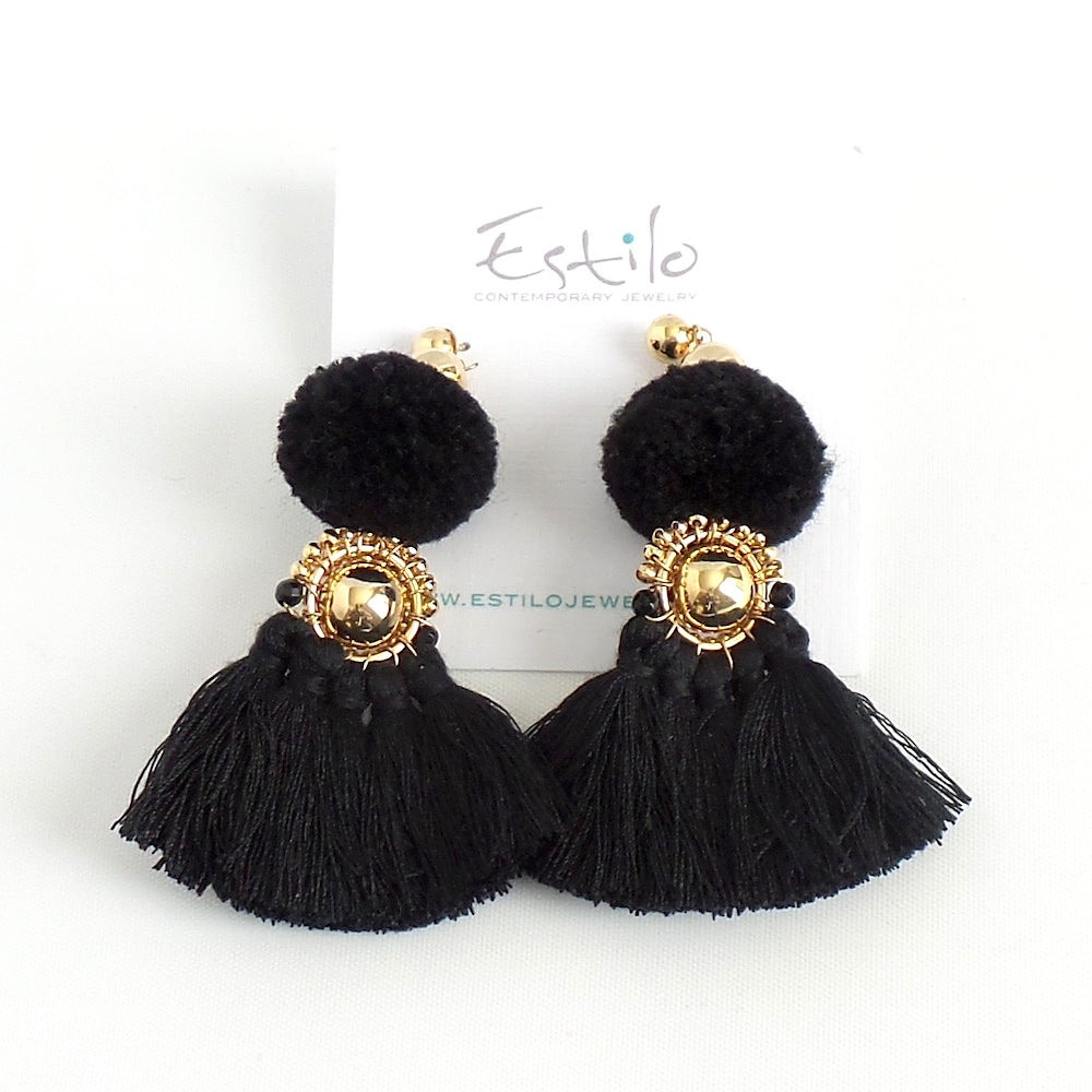 Black Pom Pom and Tassels Earrings - Estilo Concept Store