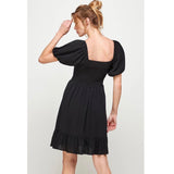 Black Puff Sleeves Mini Dress