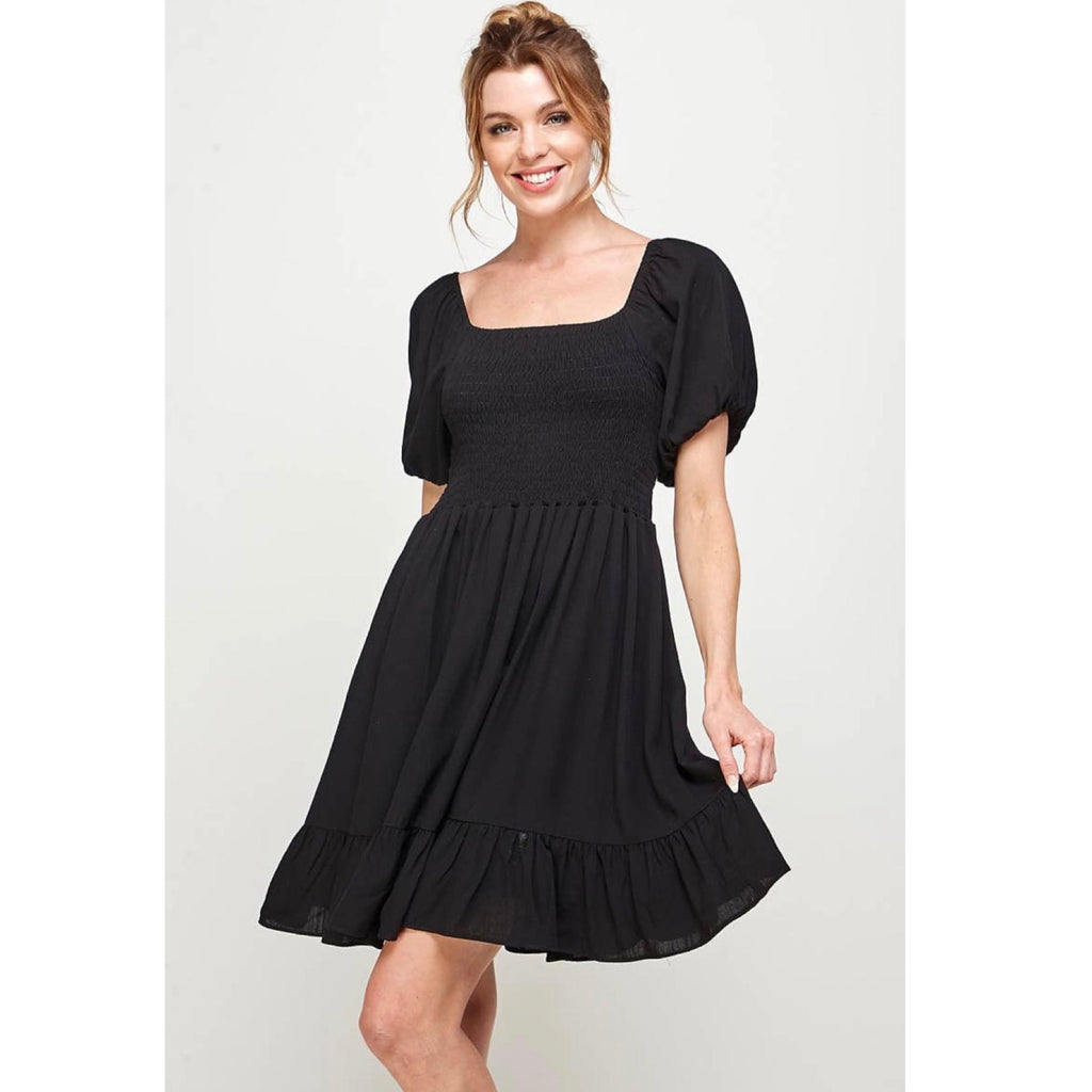 Black Puff Sleeves Mini Dress