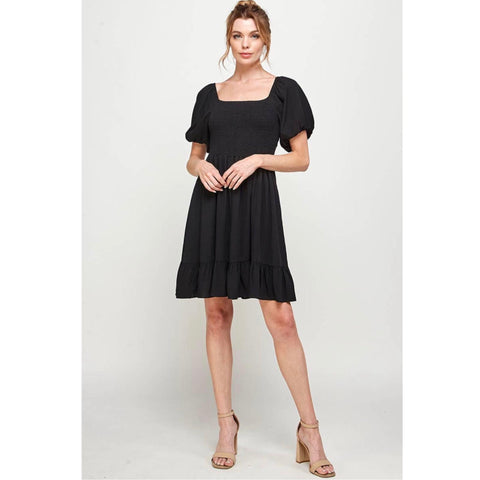 Black Puff Sleeves Mini Dress