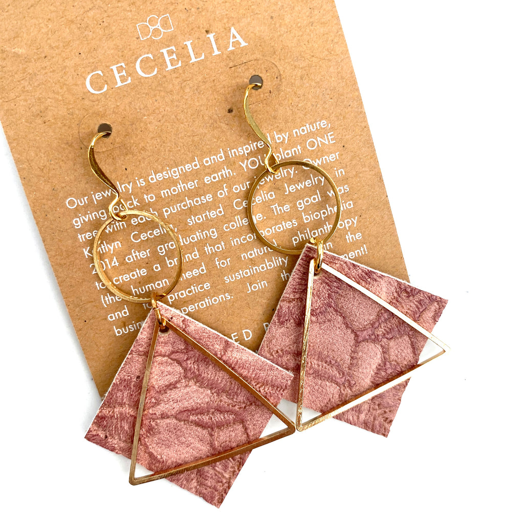 Floral Blush Diamond Leather Earrings with Gold Hoop