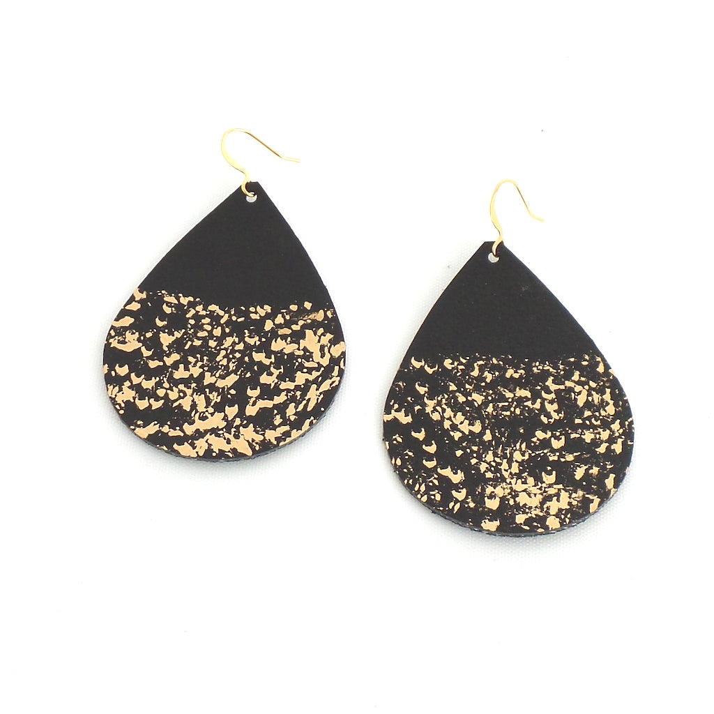 Black and Gold Splatter Leather Teardrop Earrings - Estilo Concept Store