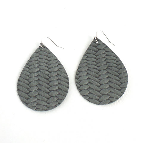 Grey Braided Teardrop Leather Earrings - Estilo Concept Store