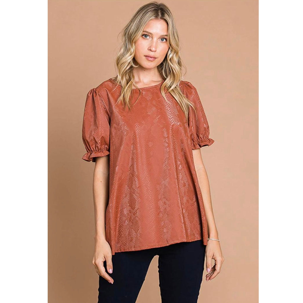 Rust Faux Leather Snake Print Top