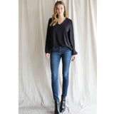 Black Scallope Detailed Neck Top