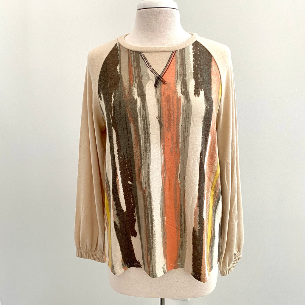 Sand Combo Brushed Color Block Top
