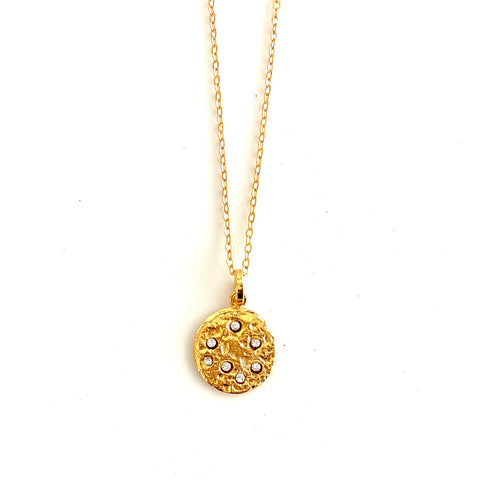 Circle Flake with Crystals Pendant Necklace