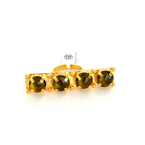 Four Peridot Stones Linear Ring