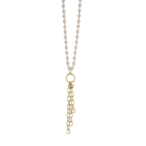 Glass Pearl and Gold Plated Chain Necklace with CZ