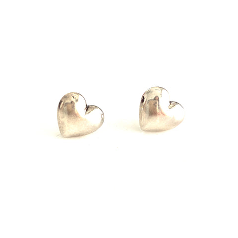 Silver Puff Heart Stud Earrings