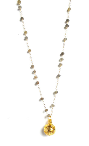 Long Labradorite Gold Sphere Angel Caller Pendant Necklace - Estilo Concept Store