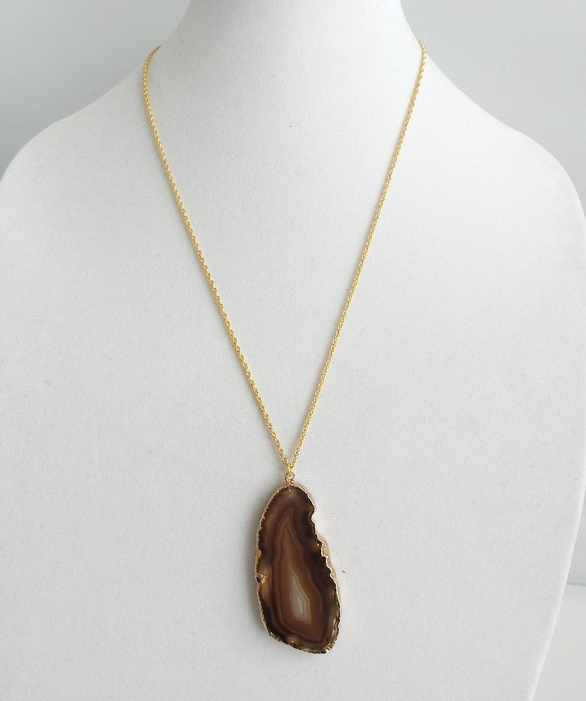 Flat Agate Pendant Long Necklace *click for more colors - Estilo Concept Store