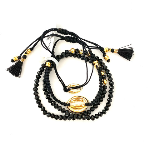 Golden Sea Shell Set of 4 Black Bracelets - Estilo Concept Store