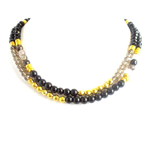 Black and Gold Beaded Double Strand Collar Necklace - Estilo Concept Store