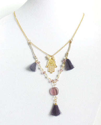 Double Purple Hamsa Necklace - Estilo Concept Store