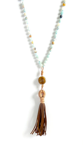 Amazonite Stone and Tassel Long Necklace - Estilo Concept Store
