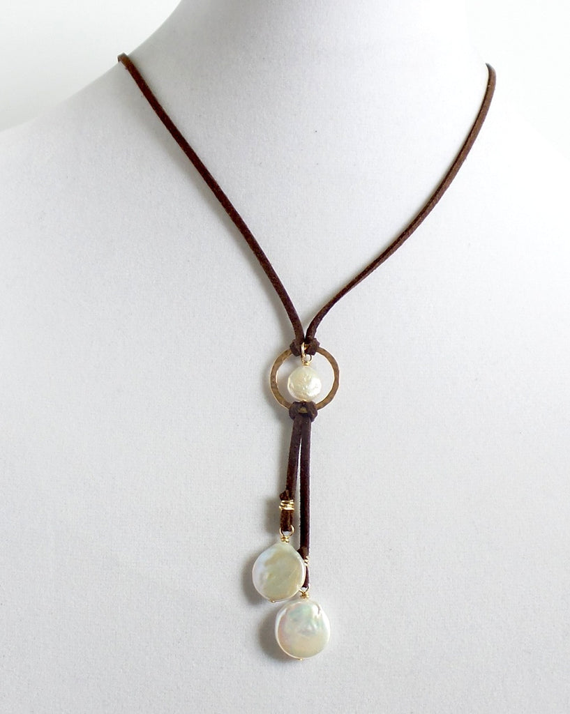 Brown Suede and Pearls Y-Necklace - Estilo Concept Store
