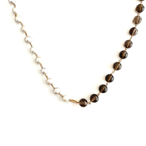 Gray Pearls and Smokey Quartz Necklace