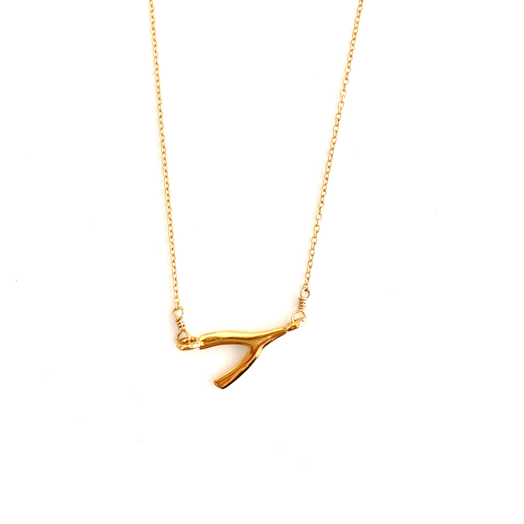 Horizontal Gold Wishbone Pendant Necklace