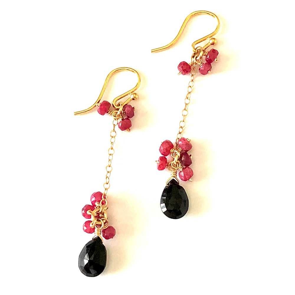 Black Spinel and Ruby Linear Earrings - Estilo Concept Store