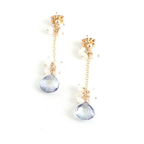 Blue Quartz and Moonstones Linear Earrings - Estilo Concept Store