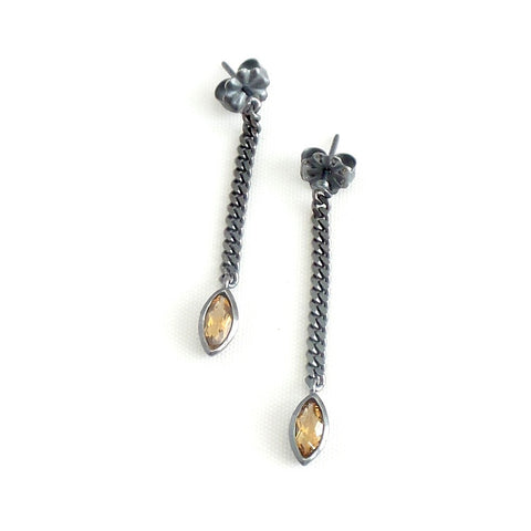 Gunmetal Citrine Chain Linear Earrings - Estilo Concept Store