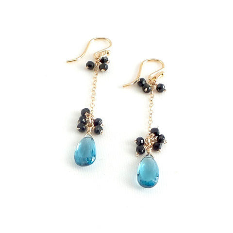 London Blue Topaz and Black Spinels French Earrings - Estilo Concept Store