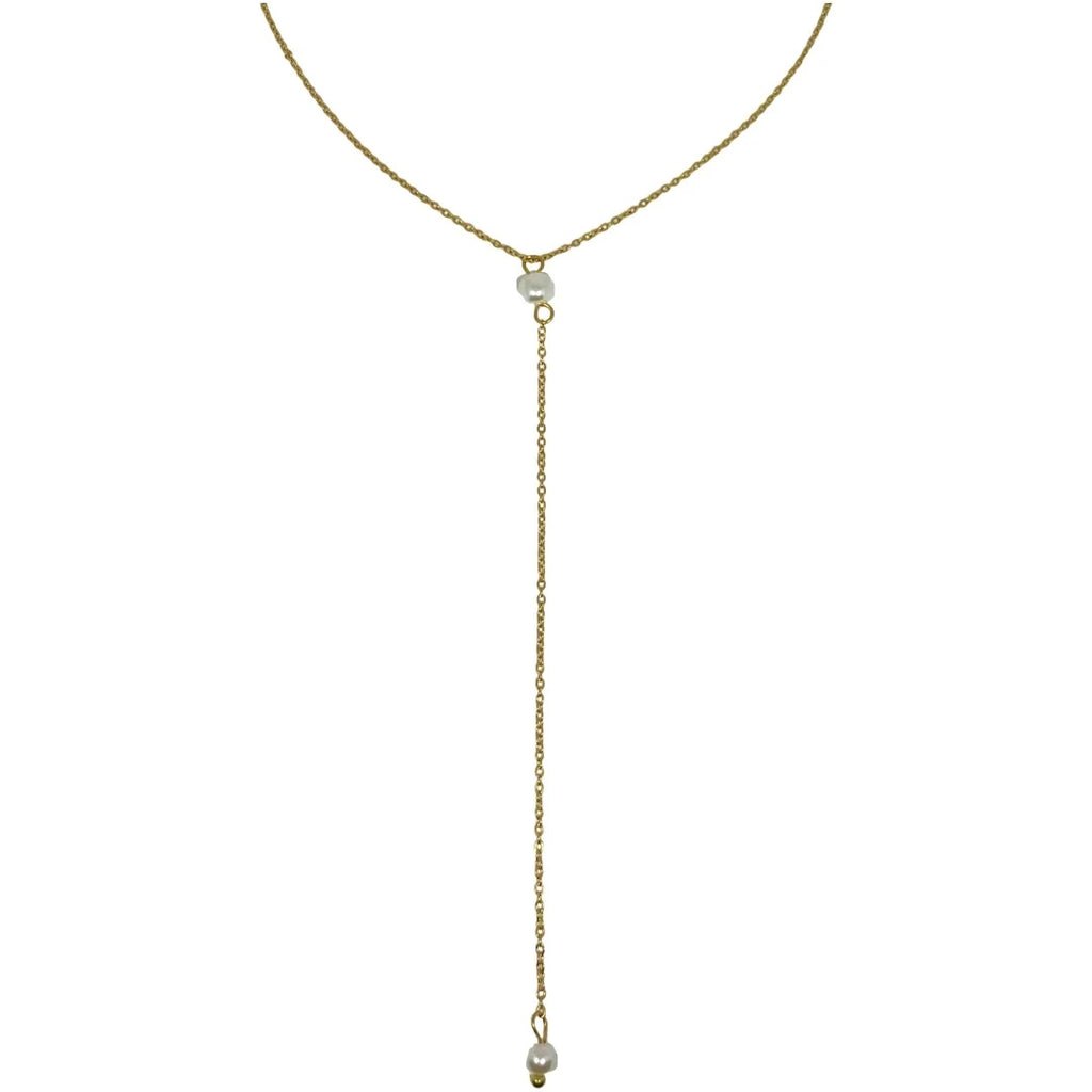 Golden Pearl Drop Lariat Necklace