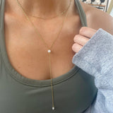Golden Pearl Drop Lariat Necklace