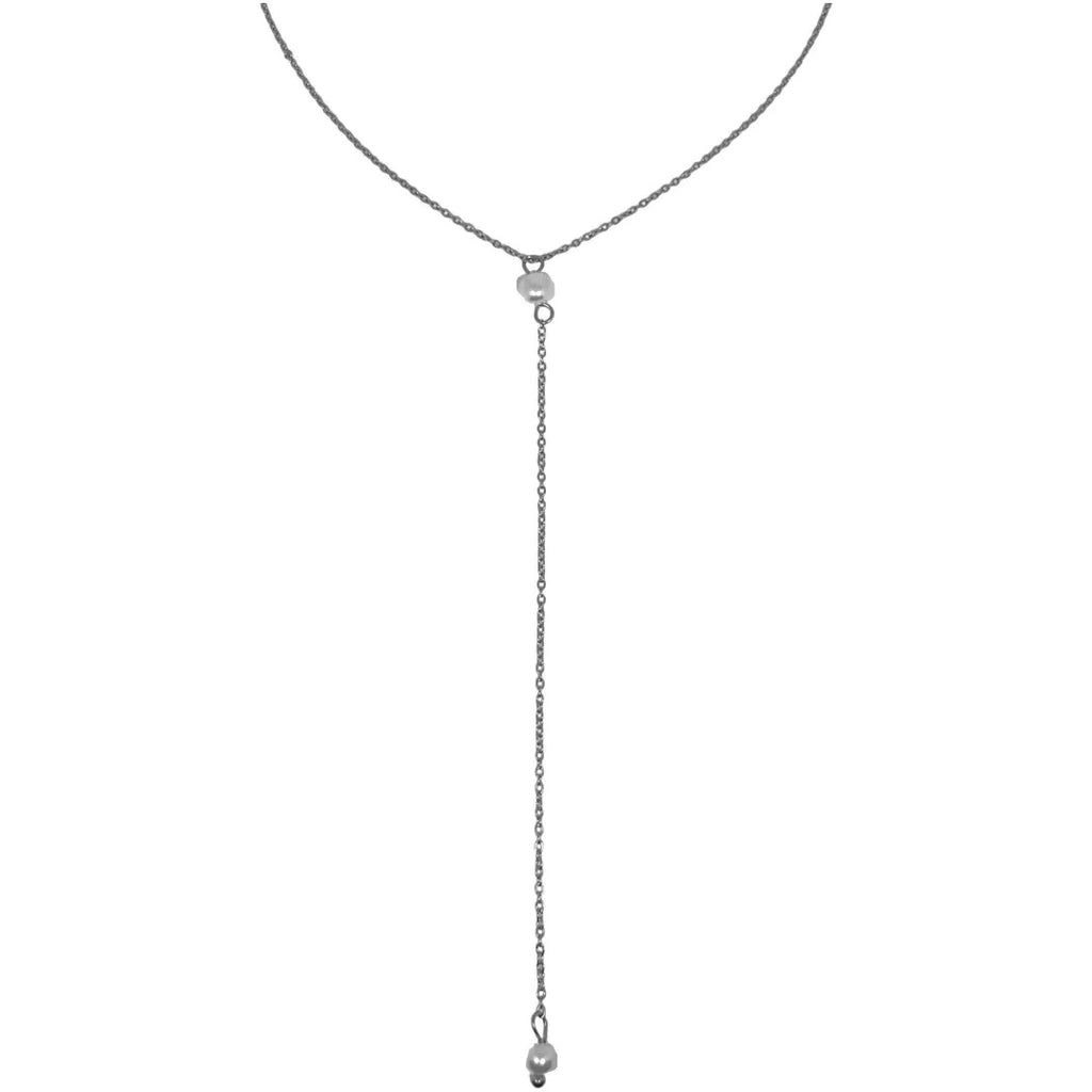 Silver Pearl Drop Lariat Necklace
