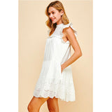 White Embroidered Tiered Mini Dress